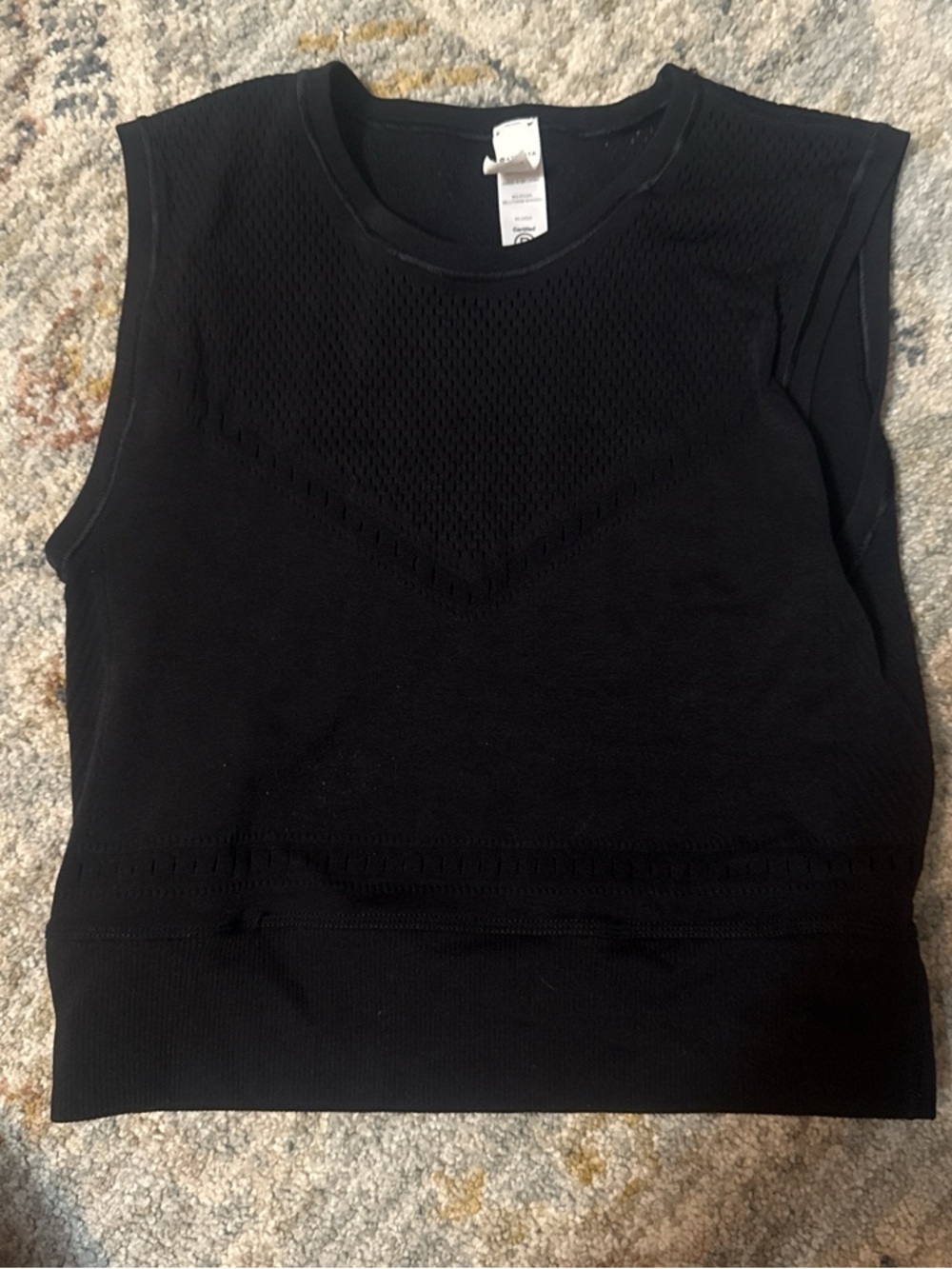 Athleta Black Sleeveless Mesh-Panel Workout Tank